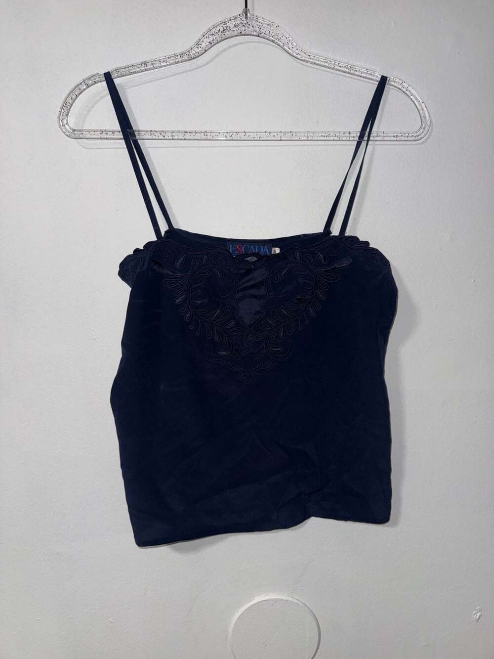 Vintage Escada Camisole Size 36 Blue Silk Embroidered